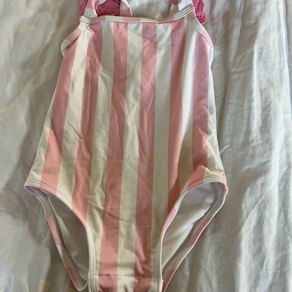 The Beaufort Bonnet Company Pink and White Striped Kids Swim One Piece